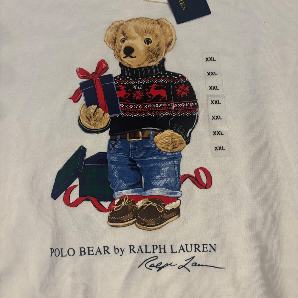 Polo Ralph Lauren Womens XXL White Polo Bear Graphic Crewneck Sweatshirt Holiday - Picture 3 of 11